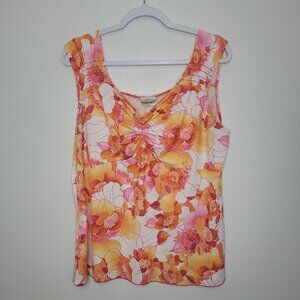 Vintage y2k 90s Fashion Bug orange pink tropical floral vacation babydoll top